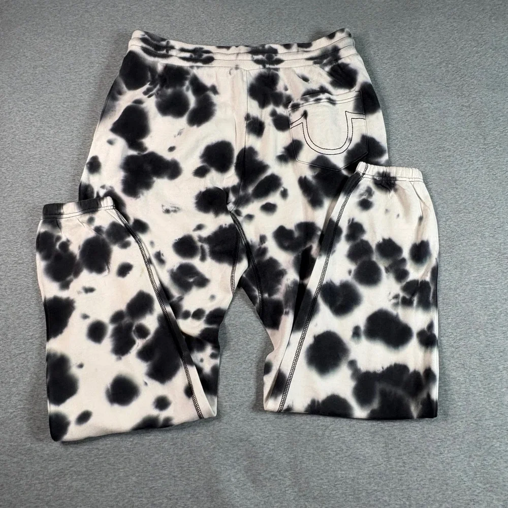 True Religion Mens Sunset Jogger Tie Dye Black White Fleece Sweatpants Large L